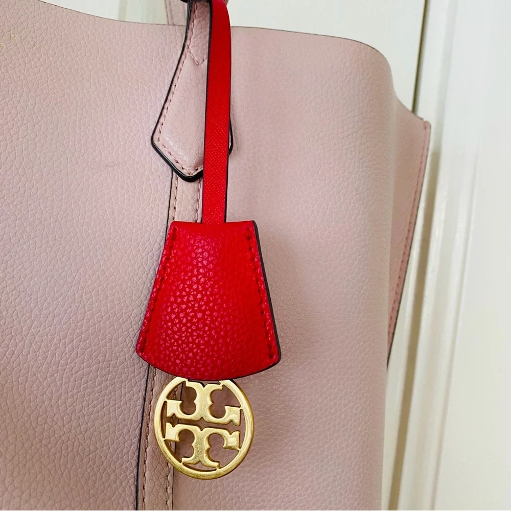 $398 Tory Burch Perry Pink Pebble Leather Triple Compartment Tote/Shoulder Bag